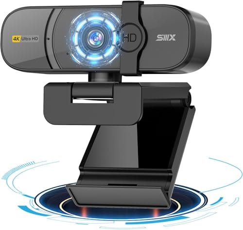 SIIIX USB Webcam, 4K/60FPS Full HD Webcam für PC, Videoanrufe, Computerkamera mit klarem Stereo-Audio, automatische Lichtkorrektur, Plug&Play, funktioniert mit Skype, Zoom, FaceTime, Hangouts und mehr