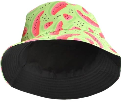 DEARMAMY Eimerhut Mit Wassermelonen-Print Sonnenschutz Grüner Fischerhut Für Damen Outdoor