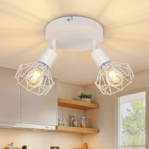 TaFiCo Deckenstrahler LED 2 Flammig E14 - Deckenlampe Wohnzimmer Rund Weiß - Deckenleuchte Küche Modern Schwenkbar Schlafzimmerlampe - Ohne Leuchtmittel