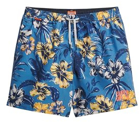 Superdry Herren 43cm Lange Badeshorts mit Hawaii-Print Tropisch Blues XL