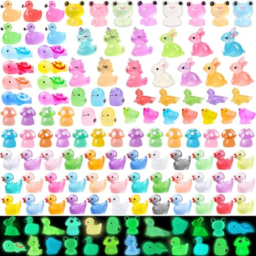113PCS Mini Luminous Resin Animals Miniature Plastic Animals Fairy Garden | Colorful Miniature Tiny Little Plastic Figures Glow in the Dark for Micro Landscape Dollhouse Decor