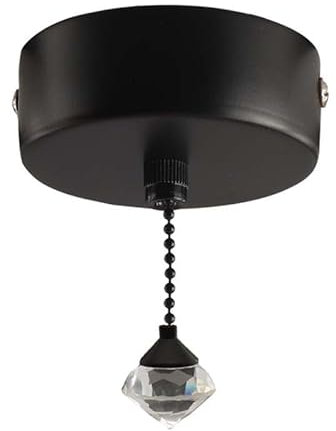 YHNDECO Ceiling Bathroom Light Pull Cord Switch, Round Pendant Light Pull Cord Switch with Diamond Chain Kit, Bathroom Accessories Black Cylinder 150cm