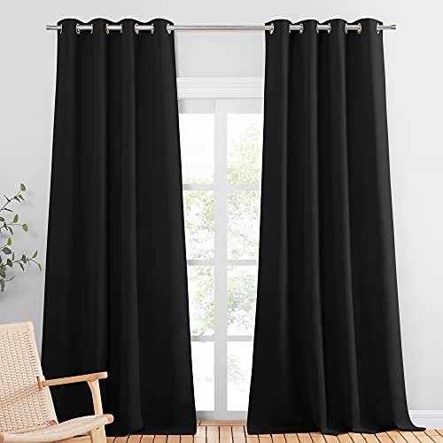PONY DANCE Blackout Curtains for Bedroom, Black, 2 Panels, 46 x 108 Inch | Eyelet Thermal Insulated 108 Inch Long Curtains for Living Room, Room Darkening, Energy Saving, Privacy, Super Soft Drapes