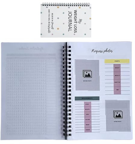 Fitness Tagebuch, Weight Loss Notebook, Daily Health Log Book, Easy Nutrition Planner for Diet and Activity, Wellness Organizer, Men Women, 8.27 x 5.51 x 0.16 Inches Paper 1 Stück