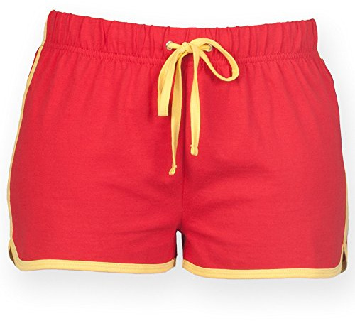 Skinni Fit Womens/Ladies Retro Training/Fitness Sports Shorts (XS) (Red/Yellow)