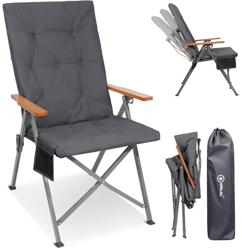 Homecall Campingstuhl Faltbar 150kg Belastbar Hochlehner Luxus Klappstuhl Camping Stuhl mit 3 Positionen Verstellbar mit 4,5cm Dicke Gepolstert Angelstuhl für Garten Balkon Wohnmobil (1, Dunkelgrau)