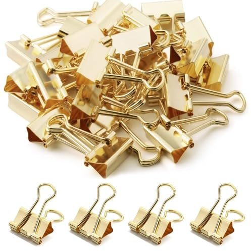 100 Stück Foldback Klammern Metallklammern Gold Dokumenten Clips 19mm Büroklammern Metall Vielzweckklammern Klein Binder Clips Klammer Foldbackklammern Ordner Klammern Verschlussclips für Büro Schule