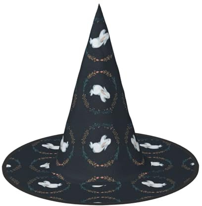 DUWAA Hexenhut mit süßem weißen Hasen-Druck, Hexenhut, Halloween, Damen, Erwachsene, Zauberer, Herren, Kostüm, Cosplay, Party-Zubehör, 1 Stück