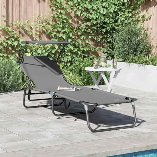 Teenpull Klappbare Sonnenliege Grau 190x57x81 cm, Oxford-Gewebe, verstellbar, für Garten, Terrasse, Pool, Strand, 110 kg Tragkraft