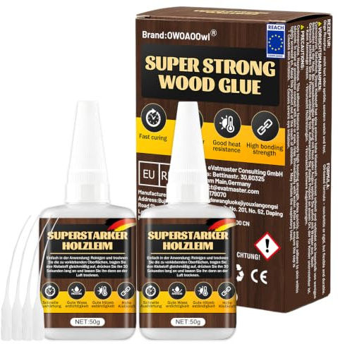 2x50g Holzleim Extra Stark, Holzkleber Wasserfest, Sekundenkleber Gel Extra Stark universal, Transparent und Schnell Trocknender Holzleim für Vielseitige Verleimungs & Bastelarbeiten