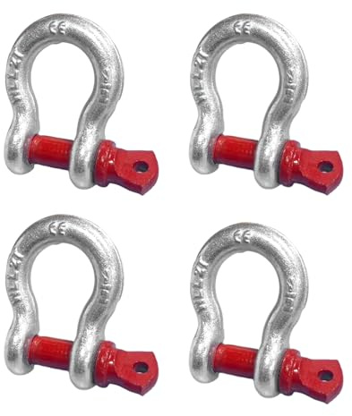 Zynaxir 4 Pcs Curved Shackles 2t | Hot-dip Galvanized Steel | Curved, hot-dip galvanized, high-strength, for camping, transport, pulleys & lifting(WLL: 2.0t)