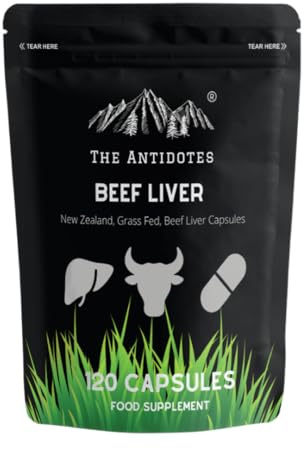 The Antidotes Grass Fed Beef Liver Capsules - Supports Energy Levels, Heart, Vision & Immunity - Vitamin A, Vitamin B12 & Iron - Non-GMO & Gluten Free - 60 Beef Liver Supplements (30 Day Supply)