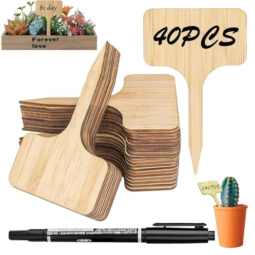 40 PCS Bamboo Plant Labels Plant Tags Plant Markers Potted Markers Marker Pen. Plant Tags are Used for Garden Potted Seed Vegetables Herb and Flower Outdoor (1PCS Marker Pen)