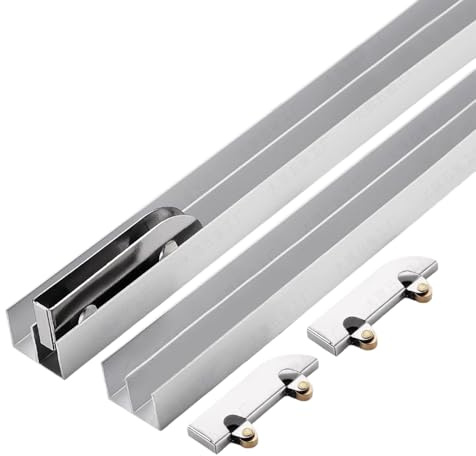 Kit pour porte coulissante, Rail de porte coulissante en alliage d'aluminium (60-200) cm for panneaux de verre ou de bois de 3 à 5 mm(80cm)
