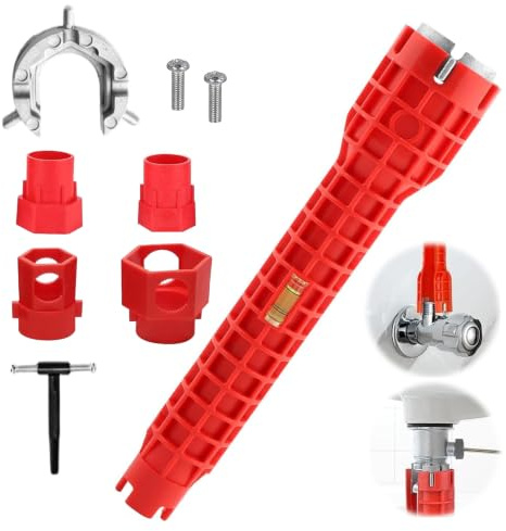 PAXQNVTR 14-in-1 Faucet Wrench Tool, Multi-Functional Sink Tap Spanner for Tight Spaces, Comfortable Grip Plumbing Tool for Bathroom and Kitchen Tap Installation, Repair and Maintenance