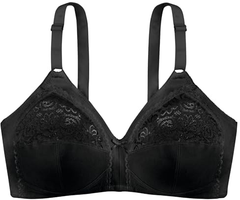 DORINA Monica Wireless Lace Bra – Adjustable Front Straps, Cotton Lining, Satin Bow, Ladder Details for Curves & Comfort, Black