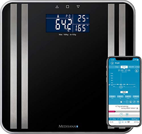 Medisana PR-S90 Elektronische Personenwaage, Quadratisch, Schwarz, Silber, elektronische Personenwaage, 180 kg, kg/lb, Quadratisch, Schwarz, Silber, Glas