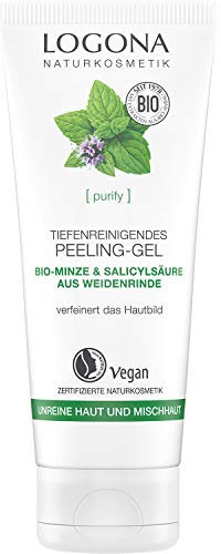 Bio Tiefenreinigendes Peeling-Gel von LOGONA Naturkosmetik für unreine Haut & Mischhaut mit Bio-Minze & natürlicher Salicylsäure aus Weidenrinde, Tiefenreinigend & Mattierend, Natürlich & Vegan,100 ml