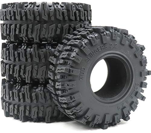 hobbysoul 4Stk RC 2.2 Mud Slingers Reifen Super Grip Soft Rock Crawler Truck Tires Tyre Höhe 124mm/4,88inch Fit 2.2 Beadlock Felgen Wheels Rims