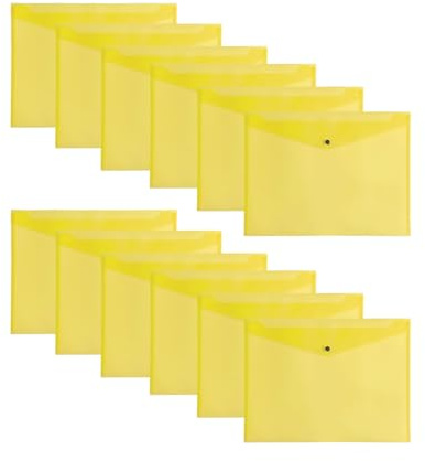 Pack of 12 Yellow Janrax A3 Wallets – Strong Polypropylene Document Folders with Press‑Stud Fastening, Holds 150 Sheets