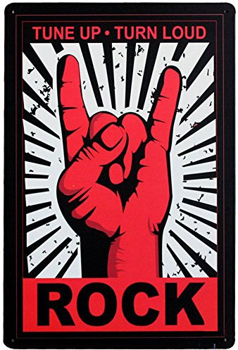 Hioni Rock n roll Tune Up Turn Loud Vintage Blechschild Poster Wandschild Wand Dekoration Metallschild Türschild