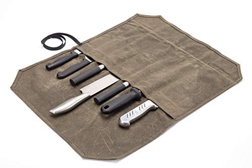 chengsan Heavy Duty 12OZ Waxed Canvas Chef Bag Knife Storage Roll Bag Portable 7 Slot Chef Bag Large Capacity Easy Carry with Wrapping Strap Superior Gift for Cooking Chef