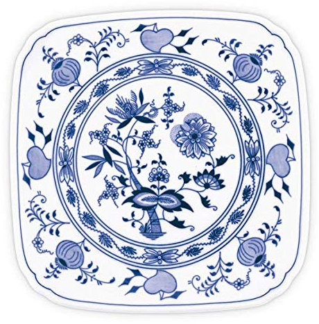 Assiette traditionnelle en porcelaine à motif d'oignon bleu | Vaisselle au design européen | Fait à la main | Taille carrée 29 cm