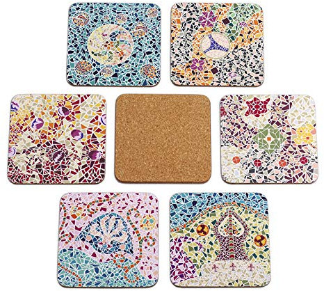 Juego de 6 Posavasos Giordano di Ponzano® Premium Design para Copas, Tazas, Flores o Velas en su Mesa con Base de Corcho. Cuadrado de 10 cm. Edición (Elementos)