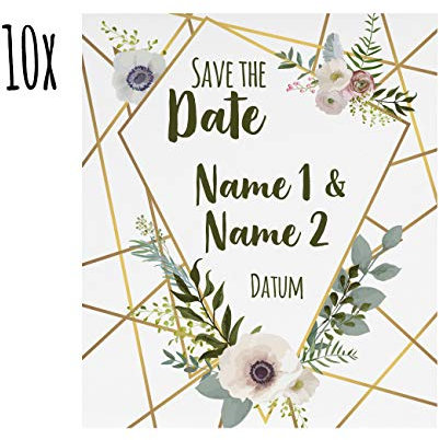 Herz & Heim® Kühlschrankmagnete 10 Stück - Save The Date - Bedruckt mit Namen und Datum Floral