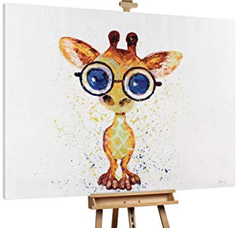 KunstLoft® XXL Gemälde 'Kleine Giraffe' 200x150cm | original handgemalte Bilder | Giraffe Braun Blau | Leinwand-Bild Ölgemälde einteilig groß | Modernes Kunst Ölbild