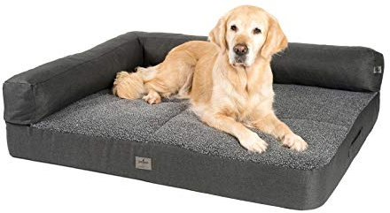JAMAXX Premium 2-in-1 Hunde-Sofa - Orthopädische Memory Visco Füllung, Abnehmbare Polster und Bezug Waschbar, Hochwertiger Stoff Lammfell/Sherpa, PDB3014 (L) 120x90 anthrazit