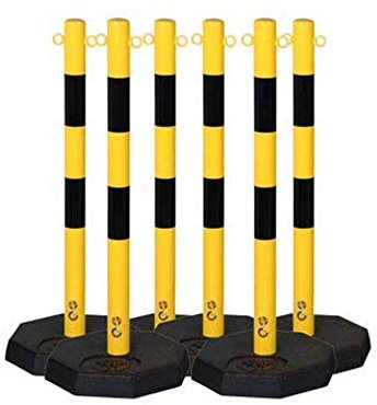 (6 Pack) - Flexibarrier Post & Chain Barrier -Steel- including 25m plastic chain (Black/Yellow)