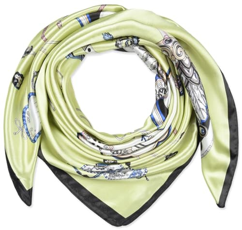 corciova 35x35 Large Square Satin Hair Scarf for Women – Silk-Feel Head Wrap, Night Protection, Fashion Bandana & Headscarf, 658 June Bud Green Fans, 1 Pcs