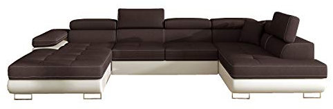 Ecksofa mit Schlaffunktion mit Bettkasten Couch U-Form Polstergarnitur Wohnlandschaft Polstersofa mit Ottomane Couchgranitur - Gonzalo U (Braun +Beige (Sawana 26+Soft 33), Ecksofa Rechts)