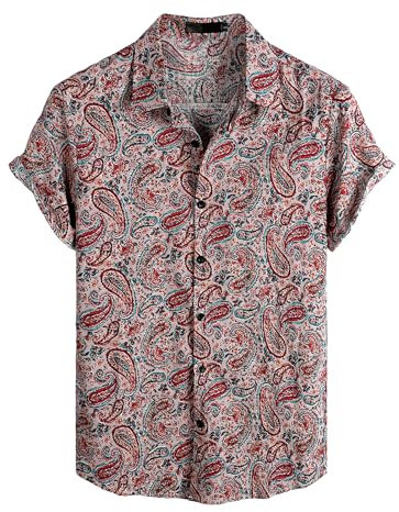VATPAVE Mens Floral Hawaiian Shirts Short Sleeve Button Down Beach Shirts XX-Large Pink Party
