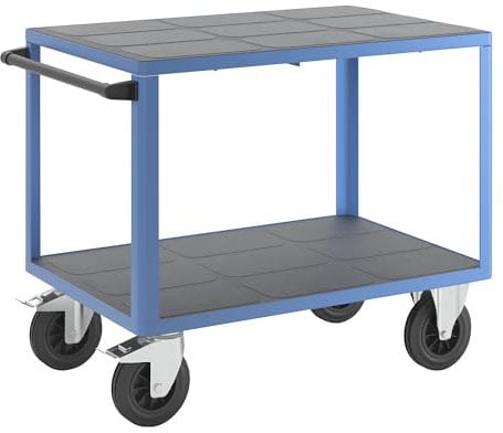 eurokraft | pro | Montagewagen | Tragfähigkeit 500 kg | 2 Ladeflächen aus Kunststoff | Ladefläche 1050 x 700 mm | Gestell lichtblau