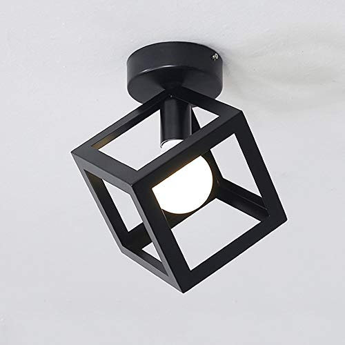 Mengjay E27 Retro Métal Plafonnier Suspensions Luminaire Lustre Industriel Vintage Style Noir Créatif Metal Plafonniers Luminaire Cube Eclairage Lampe Plafonnier Luminaire