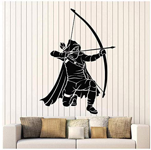 Krieger Vinyl Wandtattoo Mann Schlafzimmer Jagd Bogenschießen Sport Wandaufkleber Für Fitnessraum Wohnzimmer Dekoration 57X79Cm