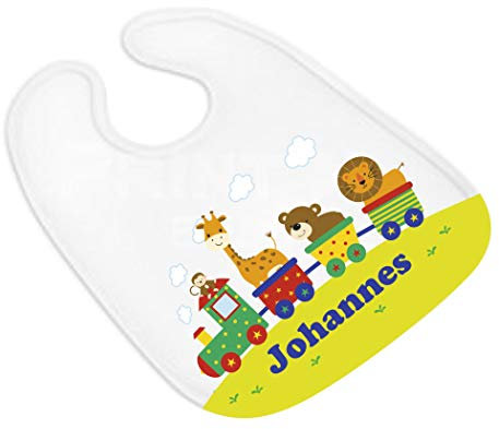 MissRompy Lätzchen (807) Zug mit Name Babylätzchen Sabberlatz Spucktuch Kleckerlatz Zootiere