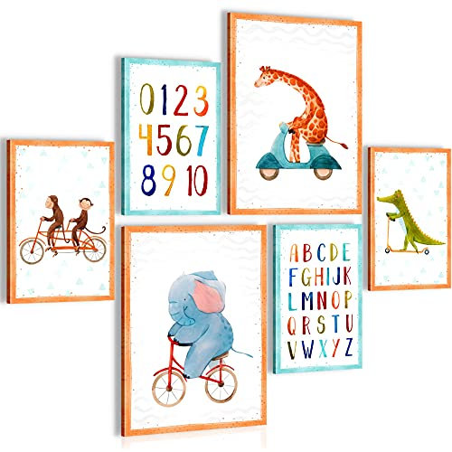 Bilder Set - AUFHÄNGFERTIG - KEIN EXTRA RAHMEN BENÖTIGT - Tiere ABC Modern Zirkus Bunt -Kinderzimmer Mädchen Junge N020963a