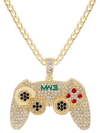 zxcs Hip Hop Game Controller Griff Anhänger Halskette für Frauen Männer Gold Farbe Kristall Strass Schmuck Kette Halsketten-Gold Cuban Chain,20inch(50cm)
