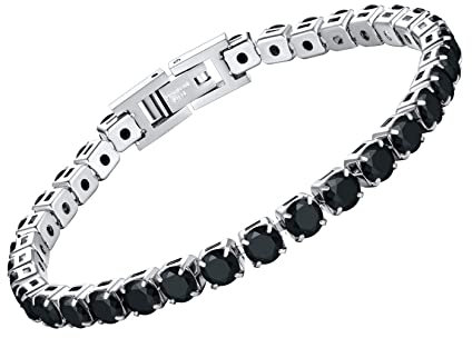U7 Frauen Tennis-Armband mit Cubic Zirkonia Herren Iced-Out-Armbänder mit Schwarz Zirkonia Tennisarmband Edelstahl Damen Diamant Armband Glitzer Armband Armkette Armreif Modeschmuck für Liebhaber