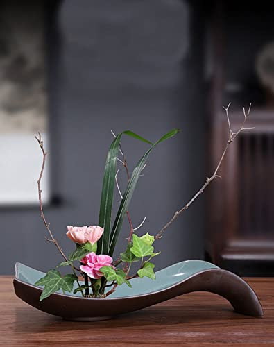 Japanische Keramik-Blumenvase, Blumenarrangement-Behälter für Ikebana-Vase und runde Blumen-Frosch A10