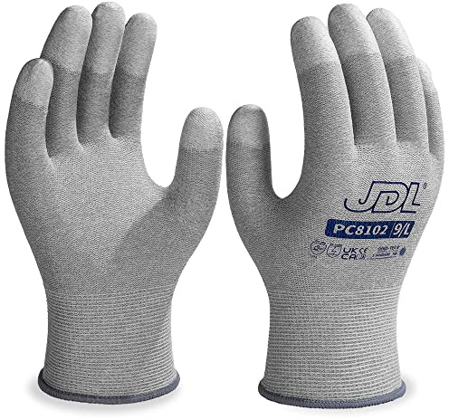 JDL ESD Work Gloves, Anti-Static Gloves for PC Building, 6 pairs, Computer Installation & Repair, High Resistance Carbon Fiber Gloves, Medium