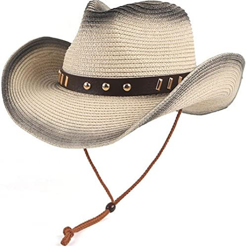 TOSSPER Sombrero De Vaquero De Paja, Sombrero De Vaquera Occidental De Verano, Sombreros De Aire Libre, Gorra De Jazz para Hombres, Mujeres
