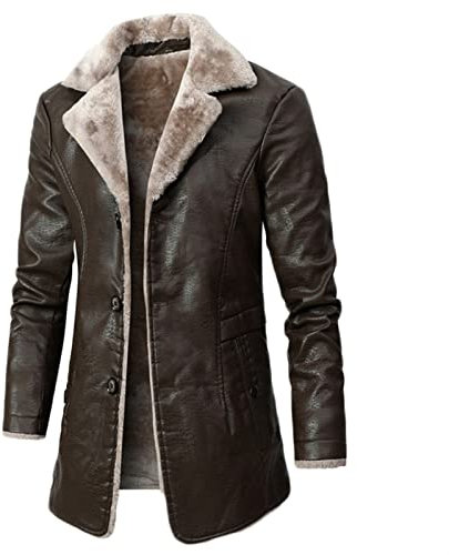 Herren Pelz Lederjacke Flieger Bomber Lammfell Mantel Sherpa Fleece Gefütterte Jacken Herren Kunstpelzjacke (Color : Brown, Size : XL)