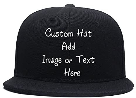 Custom Snapback Cap with Your Image or Text, Flat-Brimmed Hat, Personalized Pop Rock Cap, Popular Adjustable Plain Flat Peak Baseball Cap for Friend Birthday Presents Black