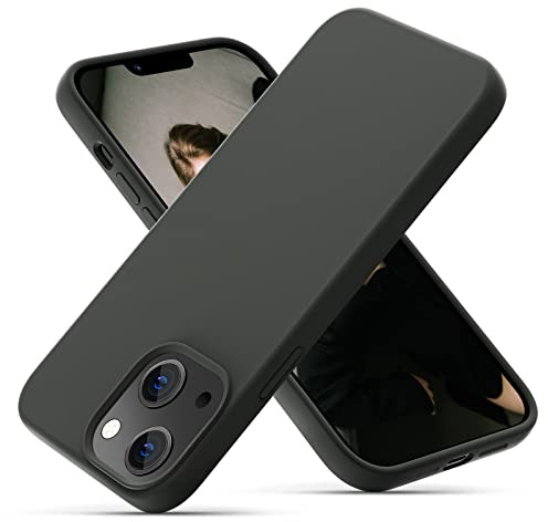 OitiYaa Silicone Case Compatible with iPhone 14 Case 6.1 Inch, Soft Ultra Slim Protective Shockproof Liquid Silicone Phone Case with Anti-Scratch Microfiber Lining, Space Gray
