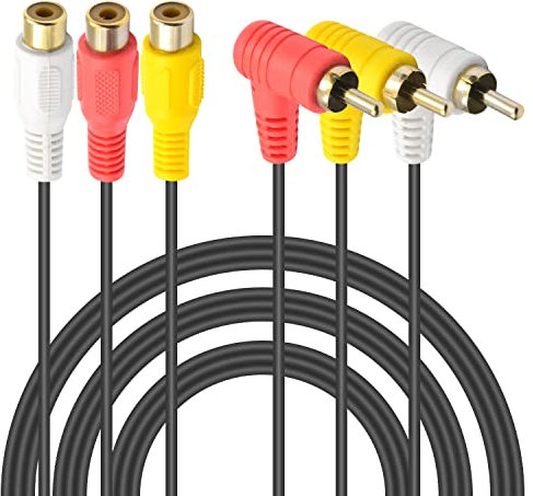 Duttek 90 Degree Right Angle RCA Audio/Video Cable,3 Female to 3 Male RCA Splitter composite video audio A/V AV cable Suitable for 3RCA port between the audio signal or video signal transmission(1.5M)