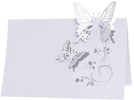 Slakerbe Tischkarte 50 PCS, Hohle Schmetterling Platzkarte Dreidimensional Namenskarte Leere Sitzkarte Tischdeko für Hochzeit Einladung Geburtstag Party Taufe Familienfeiern, Weiß